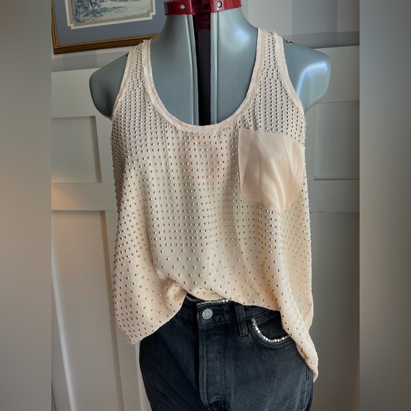 Rebecca Taylor Silk Studded Beige Tank Top Size 4 - Picture 1 of 8
